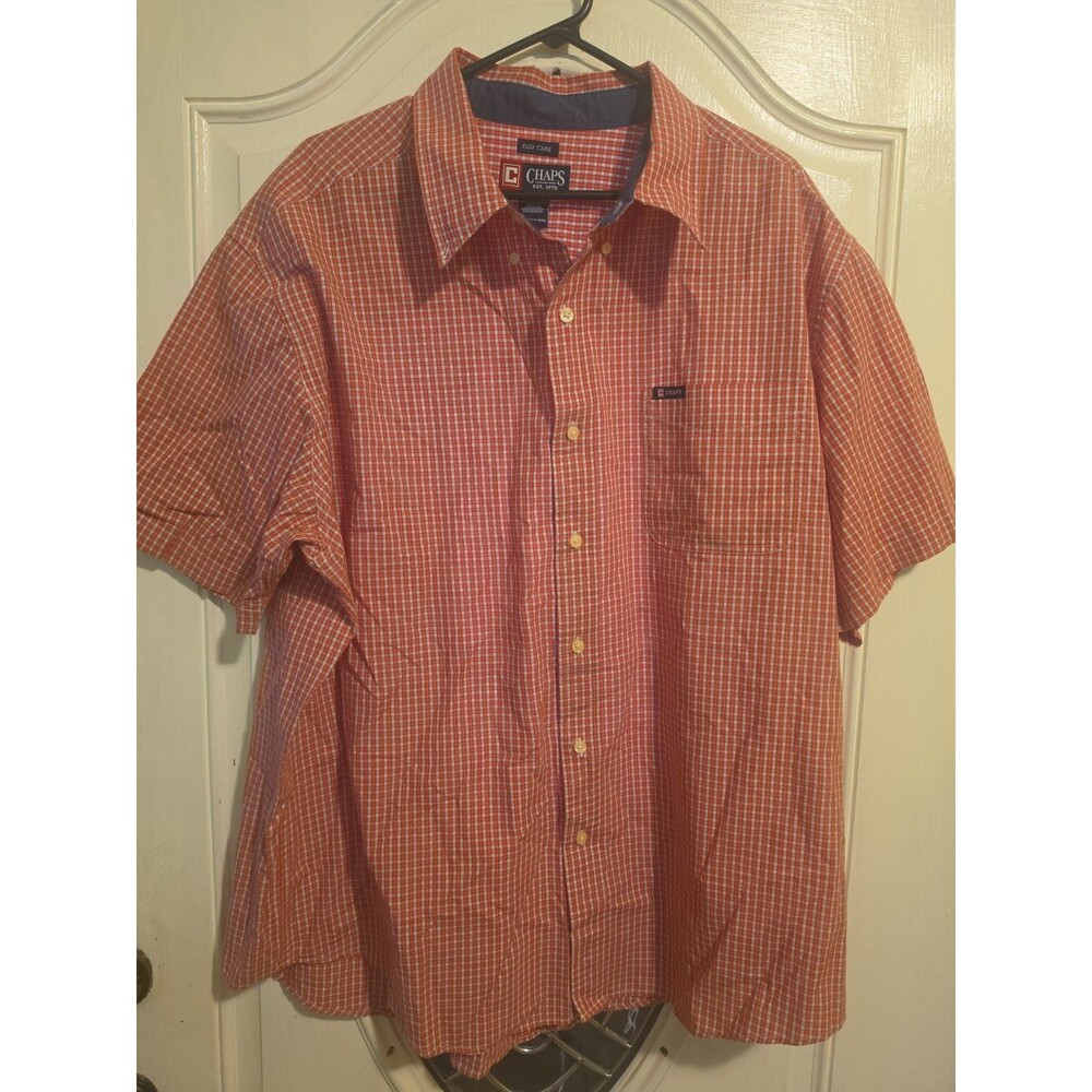 Men's Chaps Red Plaid Easy Care Button Down Shirt - XXL